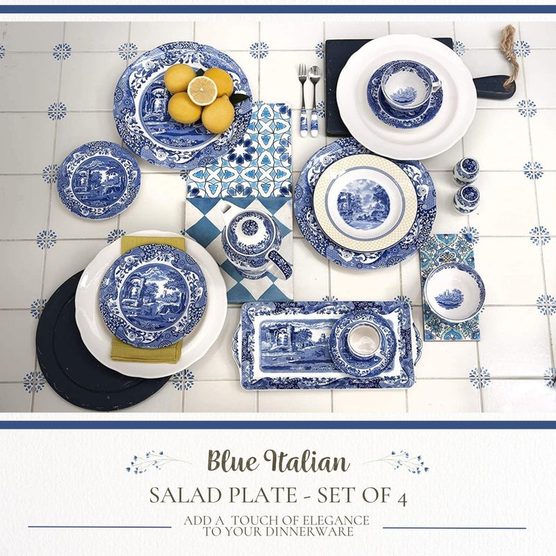 Spode Blue Italian Salad Plate, Set of 4-7.25â€ Fine Earthenware with Oriental Design, Dishwasher, Microwave, Freezer Safe, Classic Blue & White Dinnerware - Made in England - Image 2